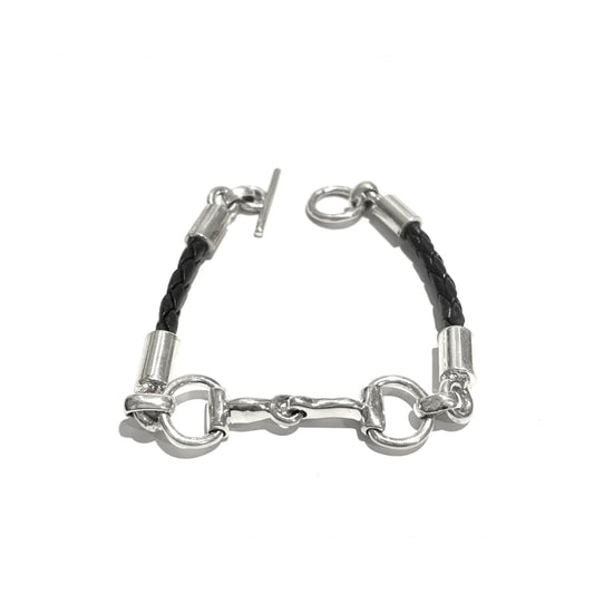 Bracelet Leather with 2 Horse Bits Sterling Silver