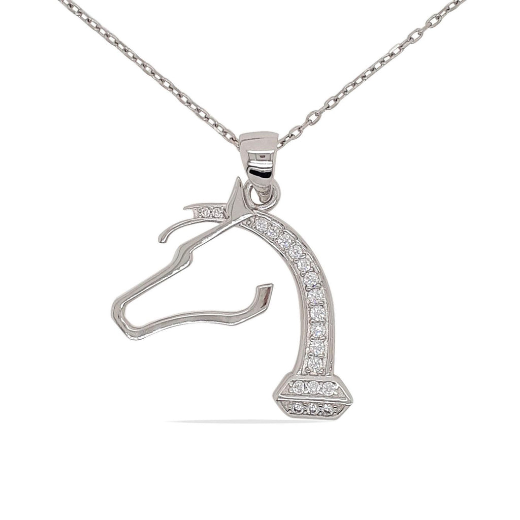 Pendant S/s And Cz Horse Head And S/s Chain