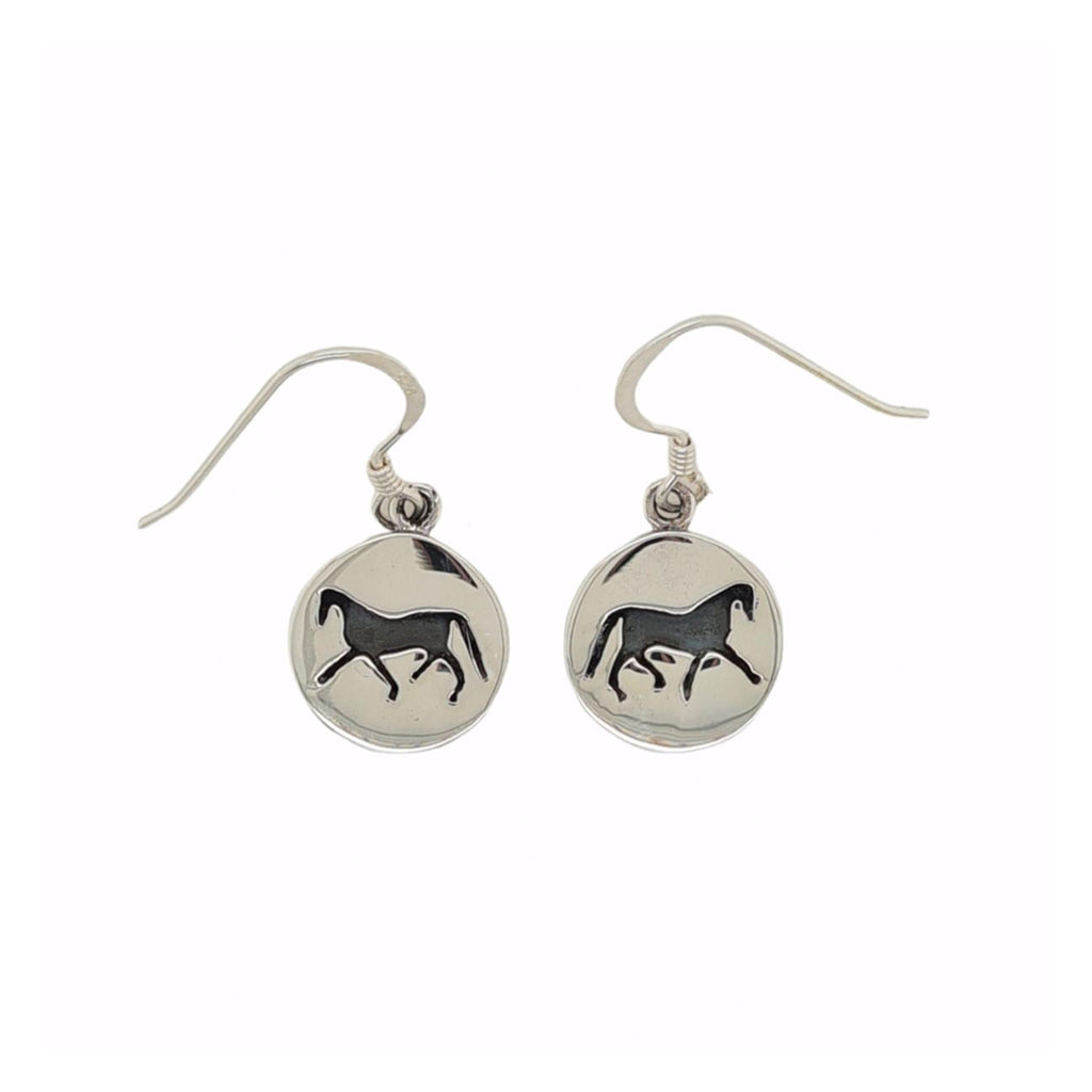Earrings Horse In Disc Sterling Silver