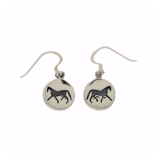 Earrings Horse In Disc Sterling Silver