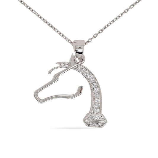 Pendant S/s And Cz Horse Head And S/s Chain